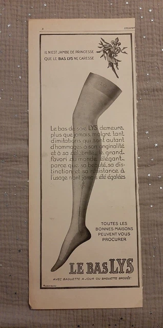 Publicité de presse ancienne Bas Lys - Old paper advertisement de 1927
