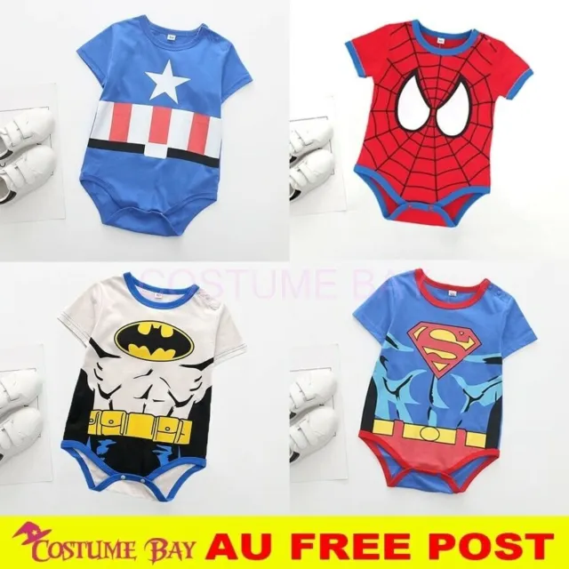 Boys Girls Baby Romper Superhero Superman Batman Bodysuit Cotton Outfit Costume