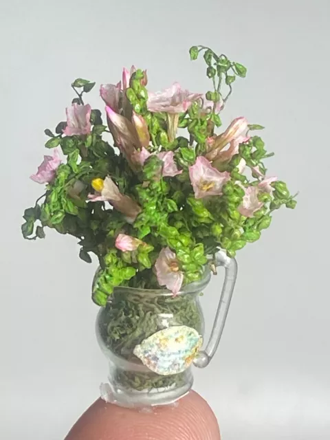 OOAK Artisan Rose of Sharon Arrangement Vintage Glass Vase Dollhouse Mini 1:12