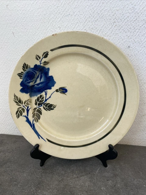 Saladier Plat Creux Vintage - Porcelaine Blanche à Motifs De Fleurs Bleues - Occasion
