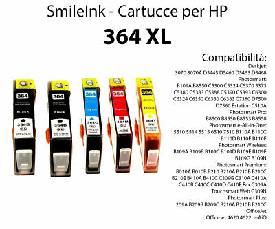 KIT 5 CARTUCCE PER STAMPANTE HP 364 Photosmart C309h B110d Pro B8550 C5380