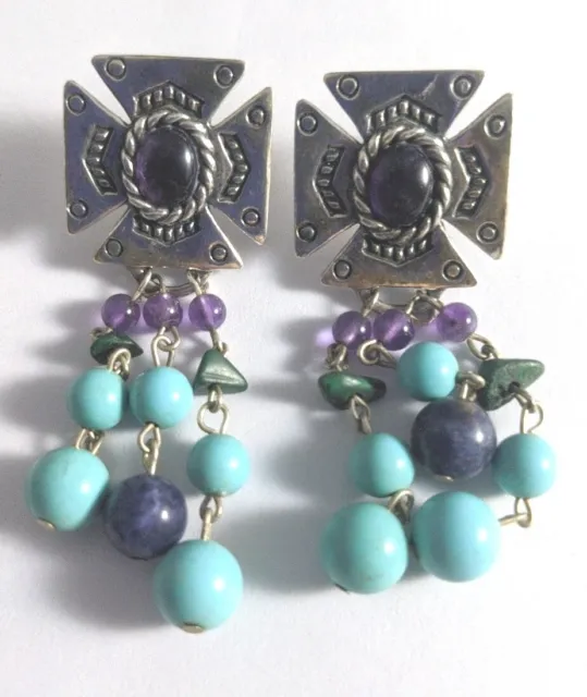 Sterling Silver Carlisle Jewelry Turquoise Southwestern Maltese Cross Earrings