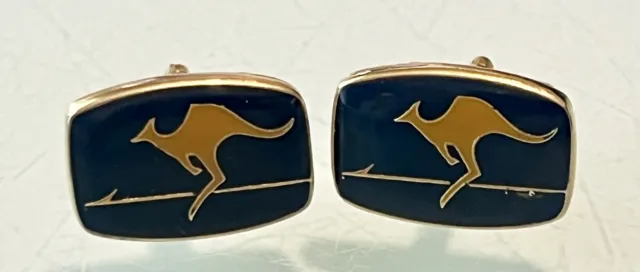 Vintage 1960’s TAA Trans Australia Airlines Enamel Kangaroo Gold Tone Cufflinks