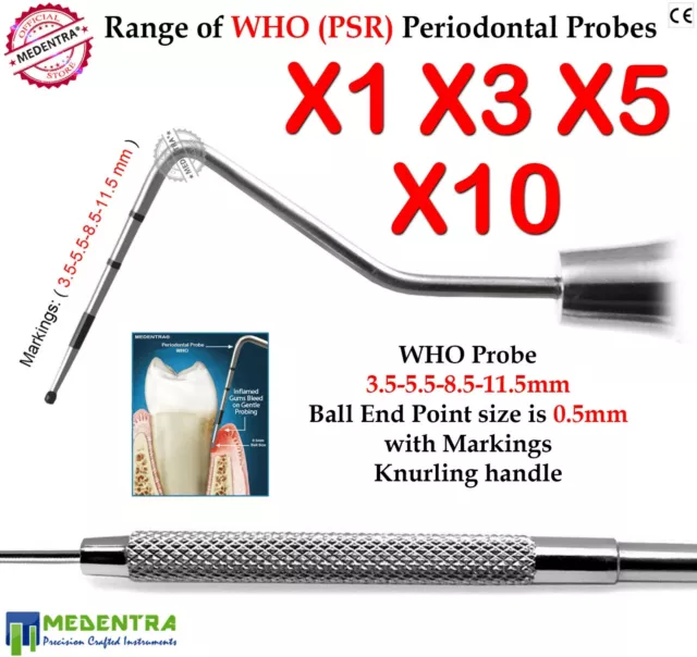 Sets of Periodontal WHO Probe Basic Examination Probes Sonda Periodontales Sonde