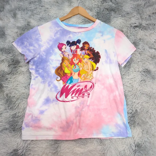 Dolls Kill x Winx Womens Pink Blue Tie Dye Printed Oversized Novelty T-shirt M