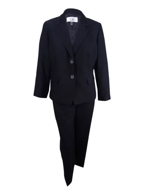 Le Suit Women's Two-Button Jacquard Pantsuit (4, Black)