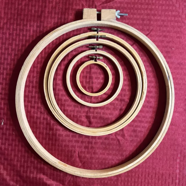 Aros de acolchado con aguja bordados de madera de colección - lote de 5 - cierre de tornillo