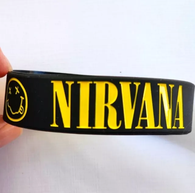 New NIRVANA Black Rubber Bracelet Grunge Band Wristband Rock