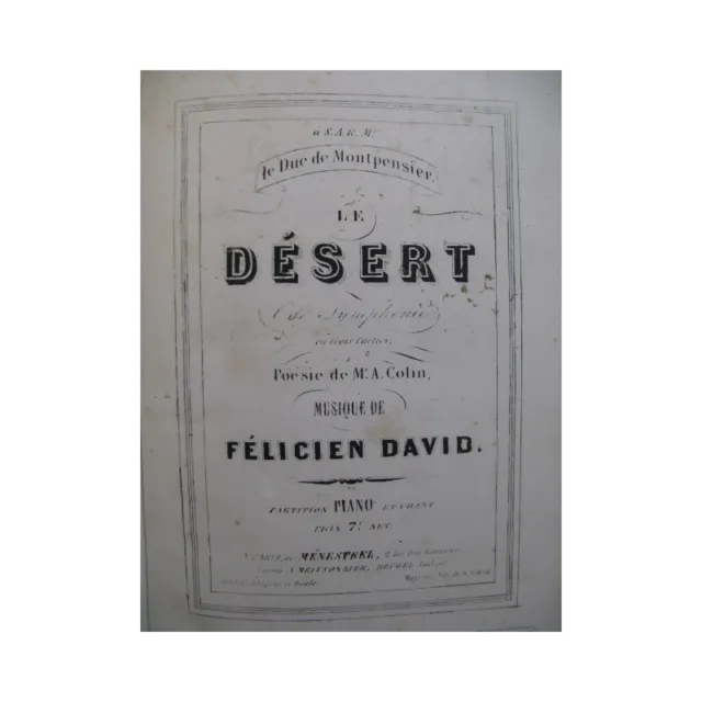 DAVID Felicien Le Désert Opéra Chant Piano ca1850