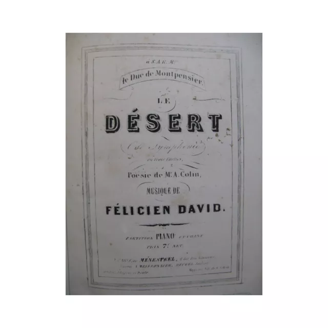 DAVID Felicien Le Désert Opéra Chant Piano ca1850