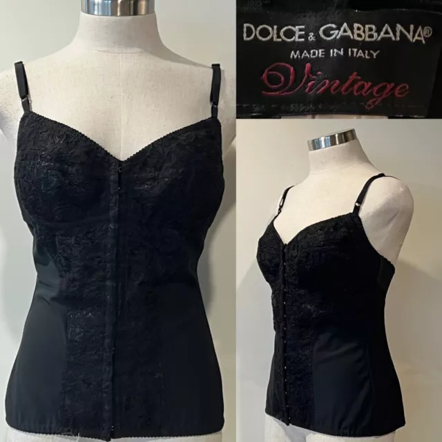 DOLCE&GABBANA Vintage Ltd Edition Black Lace Stretch Corset Top 46IT/14AUS/10US
