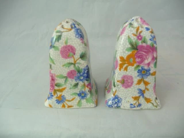 GRIMWADES ROYAL WINTON OLD COTTAGE CHINTZ PATTERN SALT & PEPPER SHAKERS c1930's