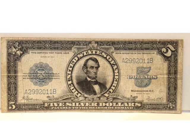 1923 $5 Silver Certificate "Porthole Note" Fr 282 F/VF A2992011B