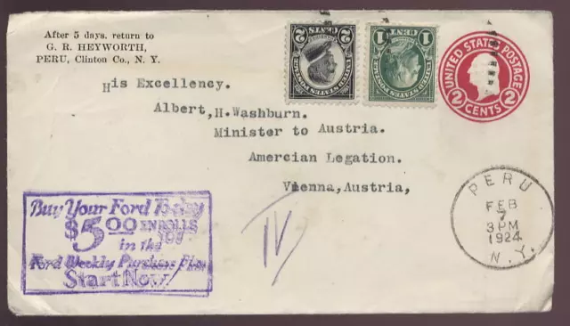 Usa 1924 Briefpapier Aktualisiert Auf Österreich... Ford Slogan