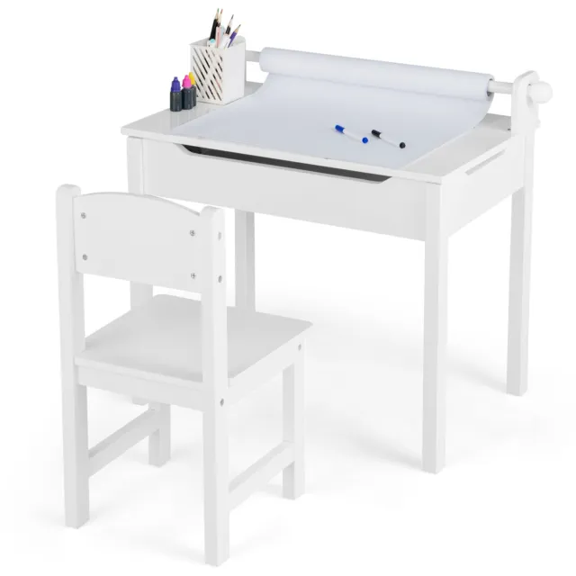 Kids Table and Chair Set Activity Play Study Table Draw Desk w/Paper Roll Holder