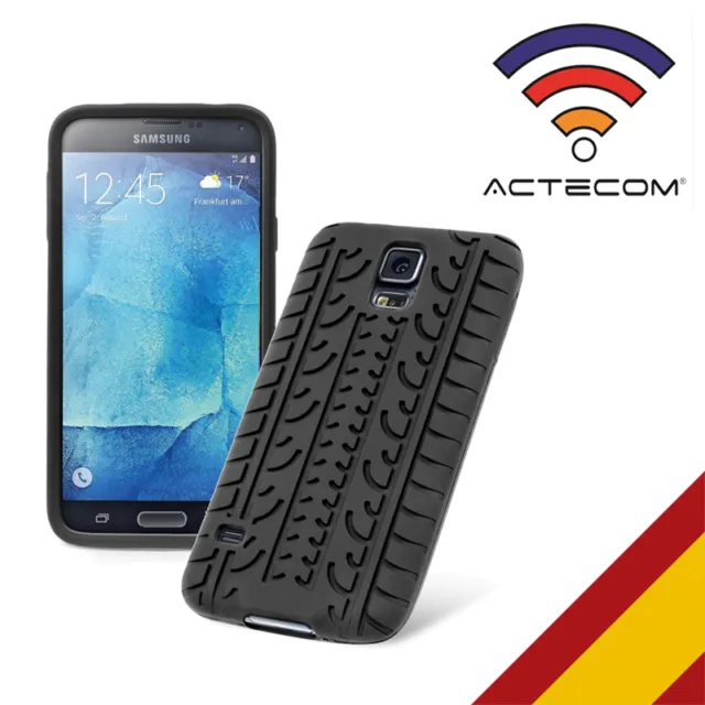 Actecom® Funda Samsung Galaxy S5 I9600 Neumatico Negra + Protector Pantalla