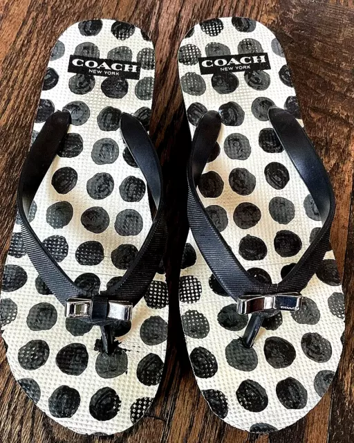 Coach New York Sandals Women's Shoes Size 7 Polka Dots Black Thongs Flip Flops