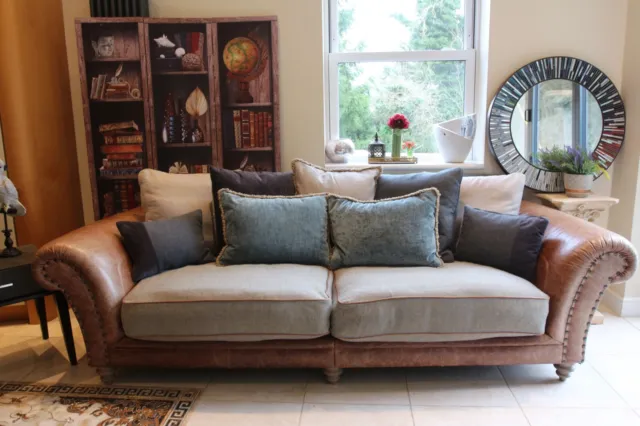 Tetrad brown leather & tweed fabric grande  large sofa
