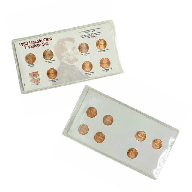 1982 Lincoln Memorial Cent 7 Coin Variety Brilliant Uncirculated Penny Set