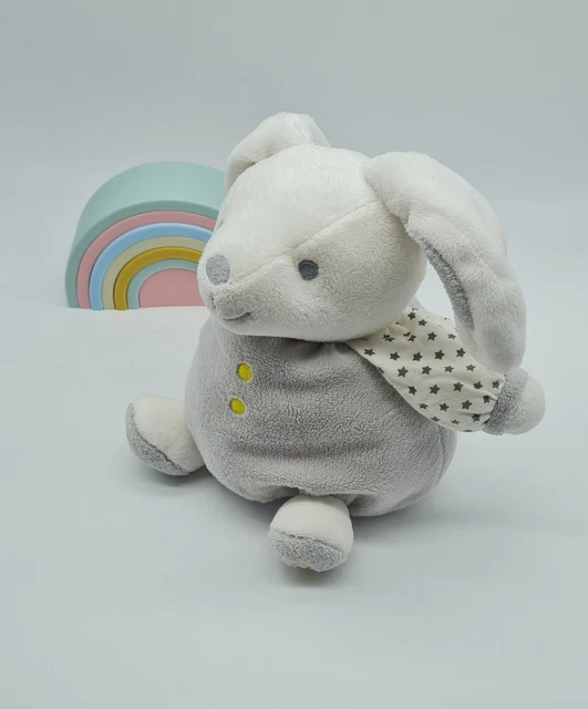 34 - Doudou Obaibi Okaidi Lapin Gris Blanc Etoile Grelot Hochet Tbe