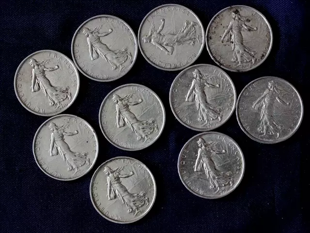 lot 10 pièces argent semeuse 5F  1960 à1965 - SUPERBES N 20 3