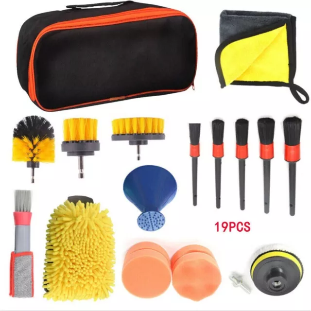 19Pcs Car Detailing Brush Kit Auto Interior Wheel Gap Drill Cleaning Tool Set UK