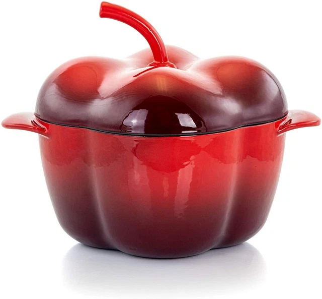 MegaChef Pepper Shaped 3 Quart Enameled Cast Iron Casserole in Red