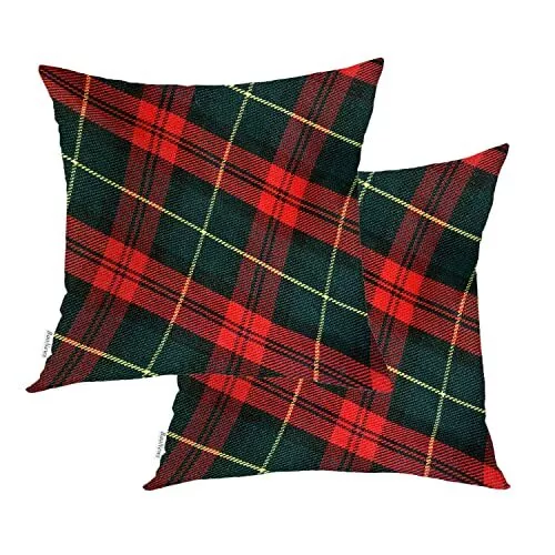 Red Scottish Plaid Throw Pillow Covers,Retro Green Tartan Traditional Scottis...