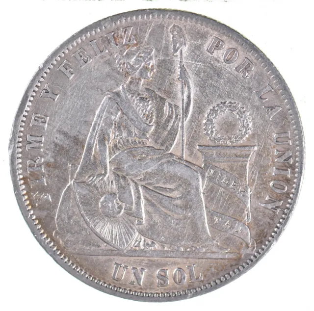 SILVER - WORLD COIN - 1872 Peru 1 Sol - World Silver Coin *993