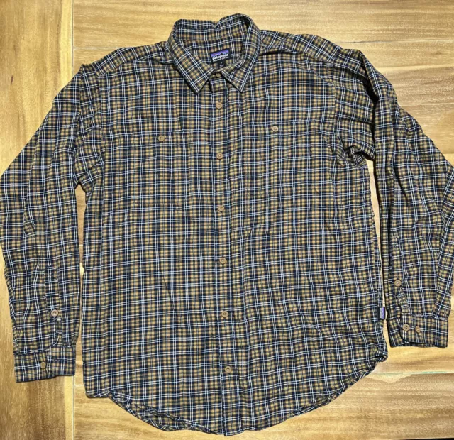 Patagonia Shirt Adult Large Brown Plaid Long Sleeve Organic Cotton Casual Mens