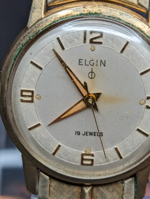 Vintage Elgin 19 Jewels Mens Wrist Watch Not Running Parts Or Repair 10kt RGP 2