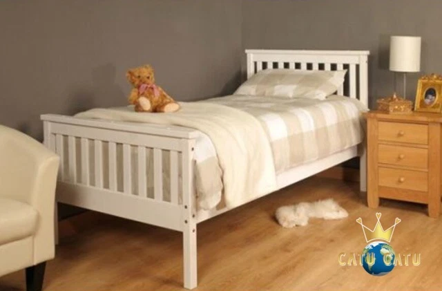 Talsi Single Bed And Mattress Frame Set Wooden White Toddler Bedroom Bed 3 Ft UK