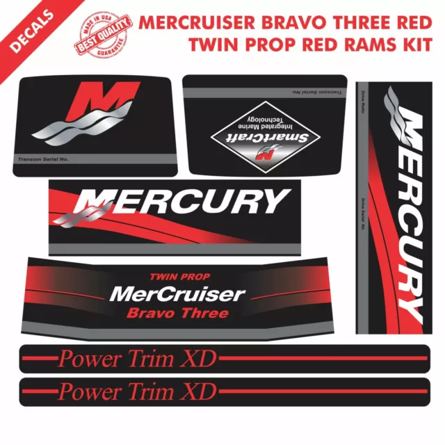 2016 Mercruiser Bravo Three Red Twin Prop Decals Kit Red Rams Sticker Set |70