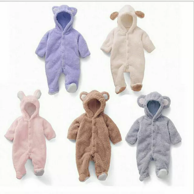 Infant Baby Boys Girls Romper Hooded Teddy Bear Jumpsuit Bodysuit Winter Outfit