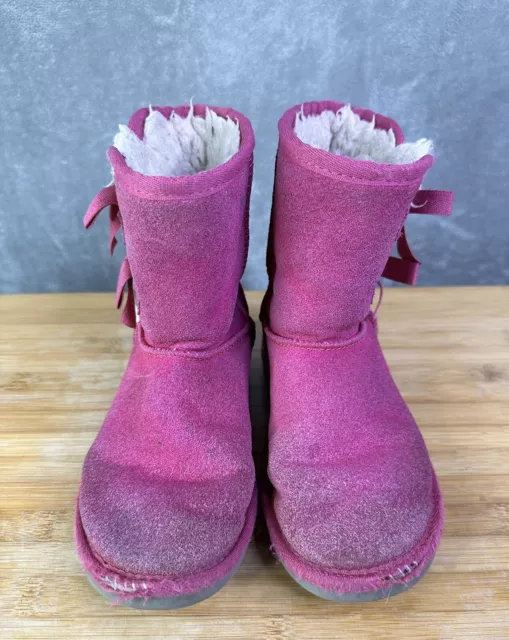 Ugg Koolaburra Boots Girl 1 Pink Youth Kids Bow Tie Fandango Victoria Short