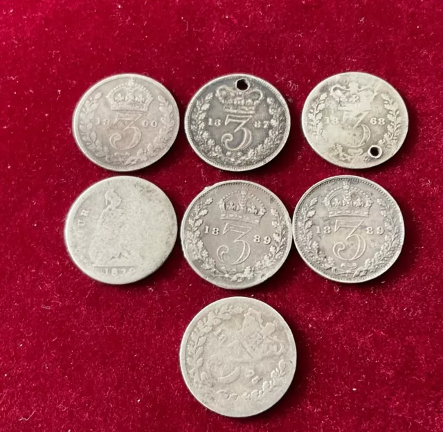 7 x silver victoria  3d threepence coins