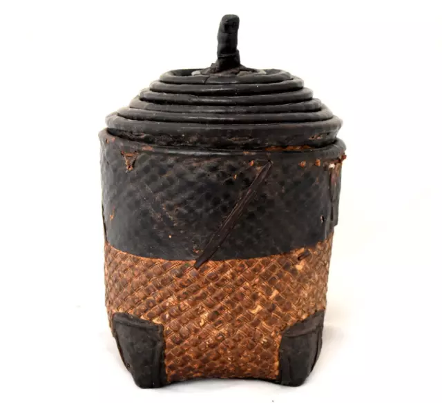 Vintage African Leather Trim Woven Nesting  Wedding Basket Set