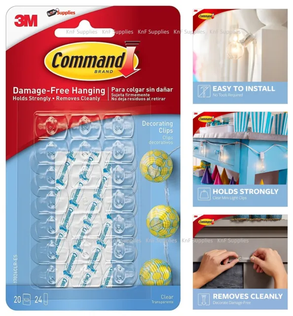 3M Command Decorating Hooks Clips Self-Adhesive Strips Wall Hanging Fairy Lights