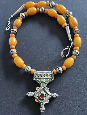 Boghdad southern cross & old copal Amber moroccan berber beaded Tuareg Necklace