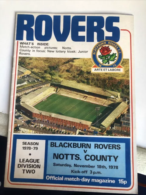 Balckburn Rovers v Notts County 18/11/78 1978 Match Programme