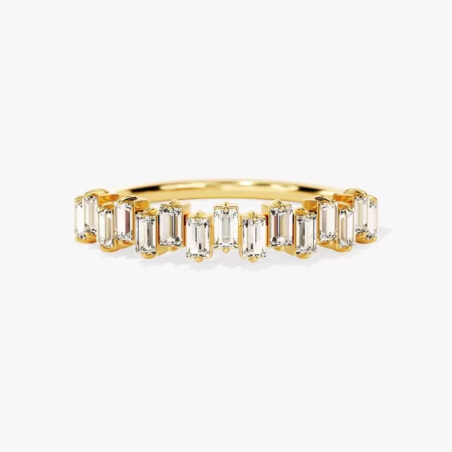 0.75 Ct Natural Baguette Cut Diamond Wedding Band Ring Solid 14k Yellow Gold