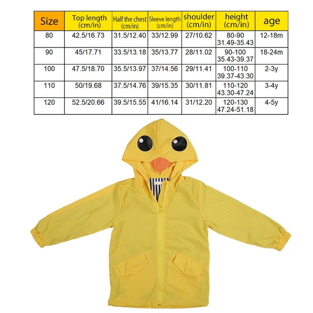 Summer Baby Boy Girl Duck Waterproof Cute Cartoon Hoodie Zipper Coat Outfit( GHB