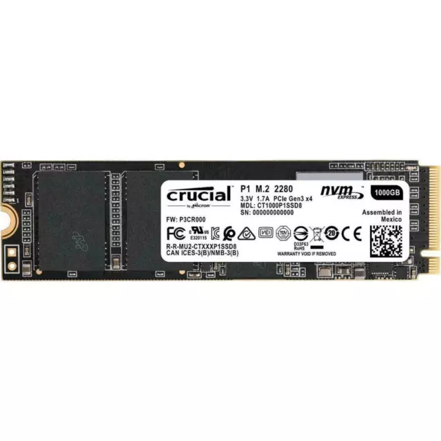 Crucial P1 M.2 NVMe 1TB PCIe Internal Solid State Drive SSD CT1000P1SSD8