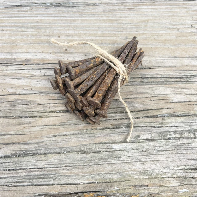 Two Dozen (24) Old Hand Cut 2.5” Square Head Nails, Rusty, 19th Century