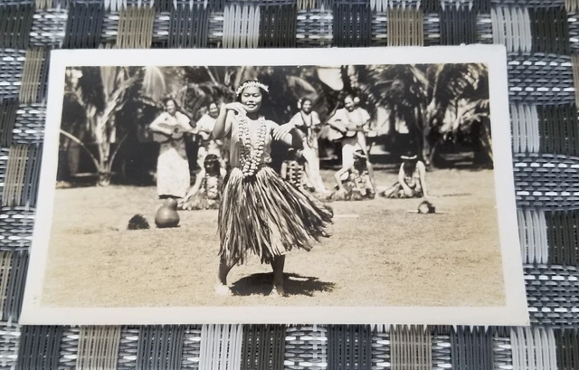 Vintage Photo Hula Girl 1950s original 4 1/2" x 2 3/4" Tourist shop photo