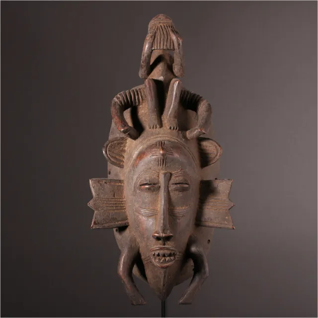 12054 Senufo Kepelie Mask Poro Iconic Ivory Coast Metalldisplay Includes