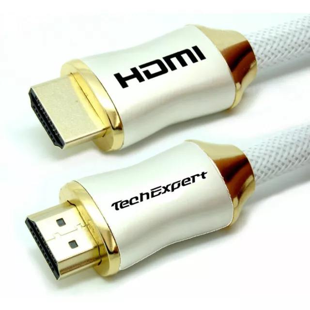 Cable HDMI 2.1 8K 4K 120Hz 1 mètre blanc HDR UHD eARC 48Gb/Sec. TechExpert