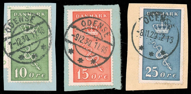 DENMARK 1929 CANCER SET USED #B3-B5 attractive socked on the nose Odense CDS $59