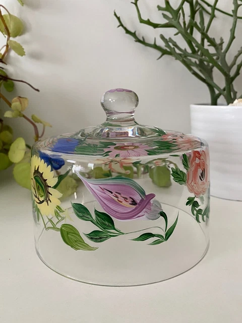 Royal Danube Floral Glass Cloche Cover Cake Cheese Cover Hand Painted Royal Danube Floral Glass Cloche Cover Cake Cheese Cover Hand Painted