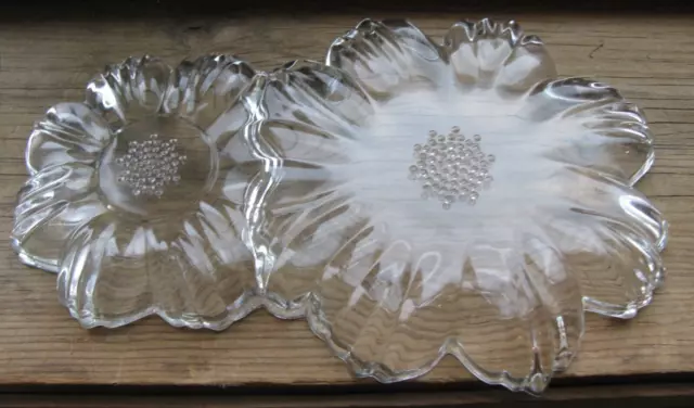 Vintage Hazel Atlas Capri Snack Plate Clear Glass Double Flower Party Tray SO 3